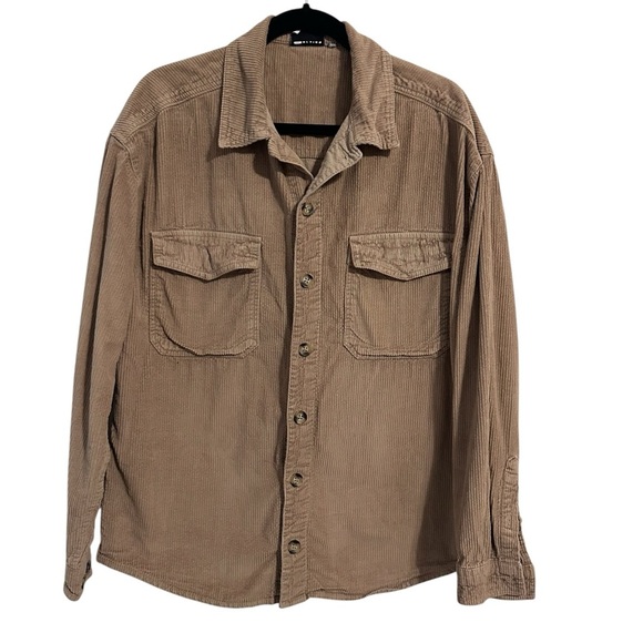 ASOS Tan Corduroy Shirt Jacket Shacket Ribbed Button Down Size Small Western - Picture 1 of 8